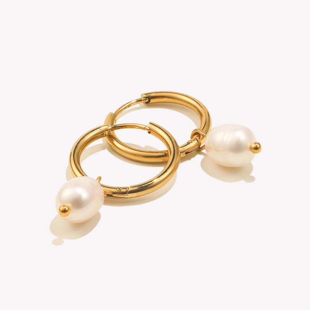 Gold Pearl Hoop Earring