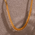 Gold Herringbone & Crystal Tennis Necklace