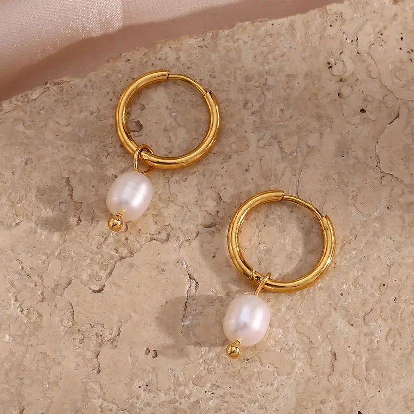 Gold Pearl Hoop Earring
