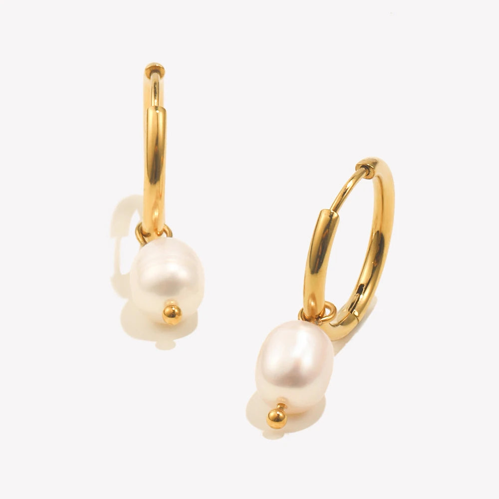 Gold Pearl Hoop Earring