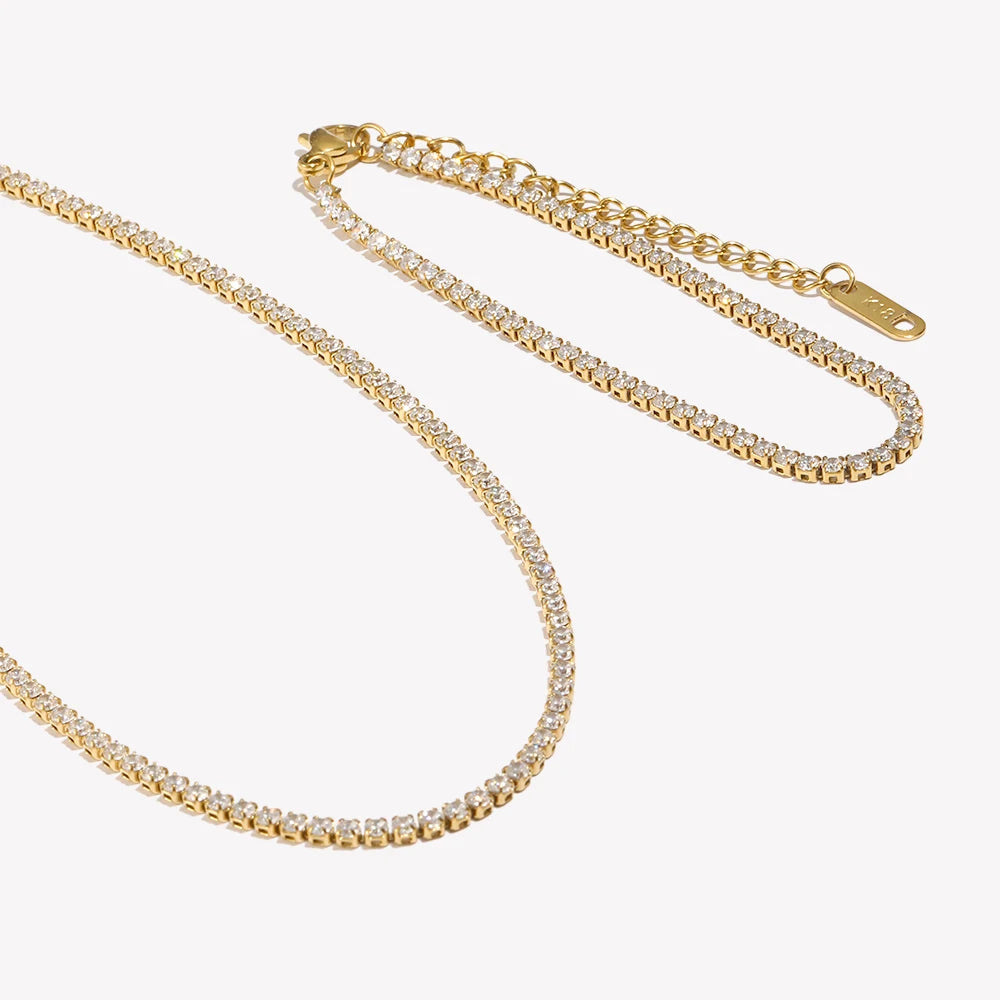 Crystal Tennis Bracelet Necklace Set