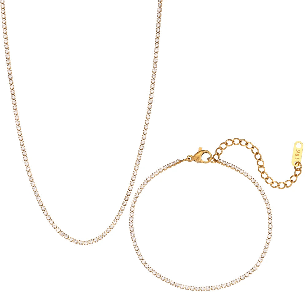Crystal Tennis Bracelet Necklace Set