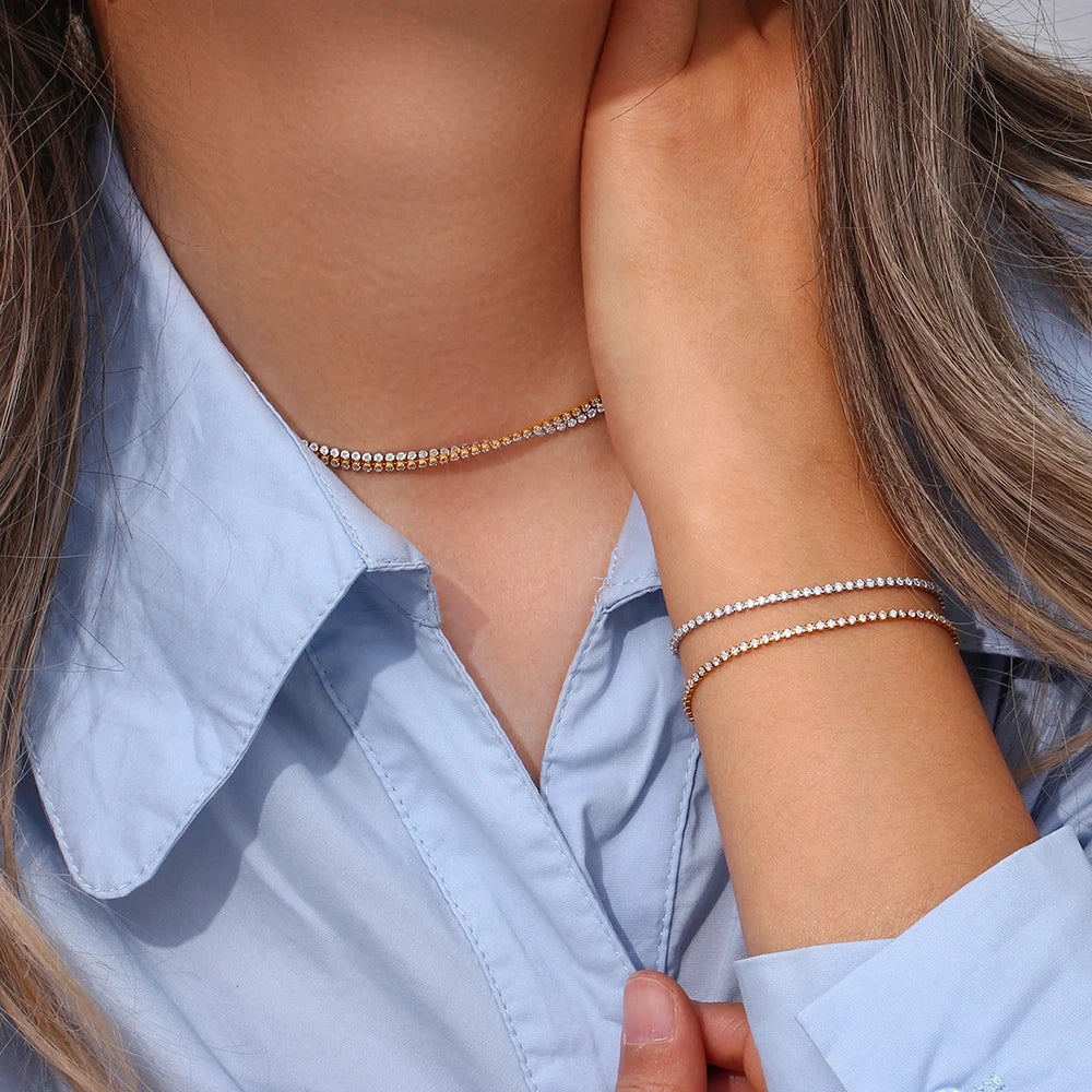 Crystal Tennis Bracelet Necklace Set