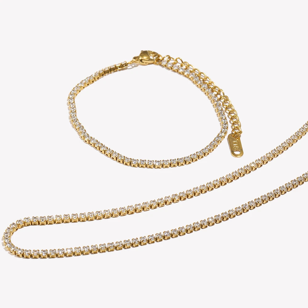Crystal Tennis Bracelet Necklace Set