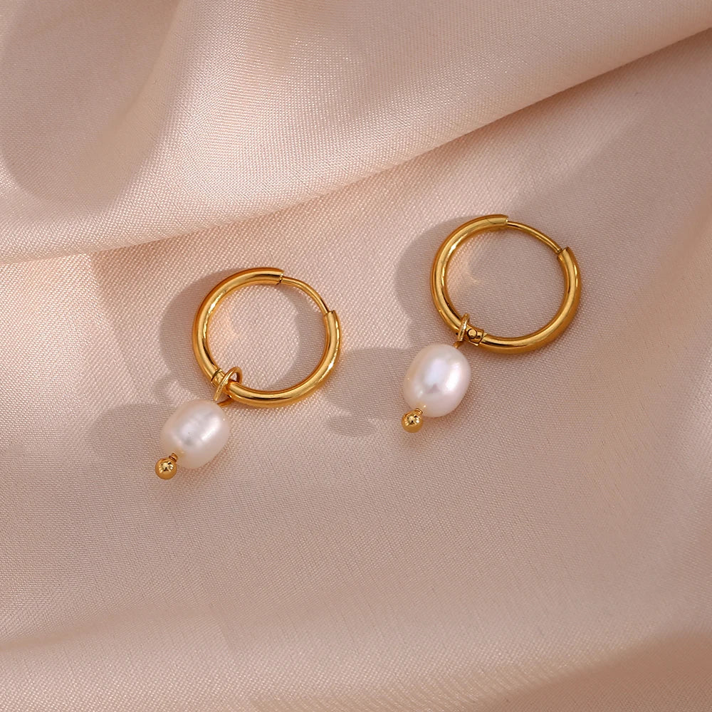Gold Pearl Hoop Earring