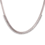 Gold Herringbone & Crystal Tennis Necklace
