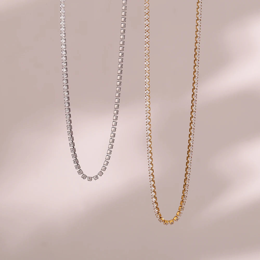 Crystal Tennis Bracelet Necklace Set