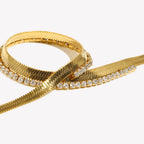 Gold Herringbone & Crystal Tennis Necklace