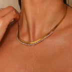 Gold Herringbone & Crystal Tennis Necklace