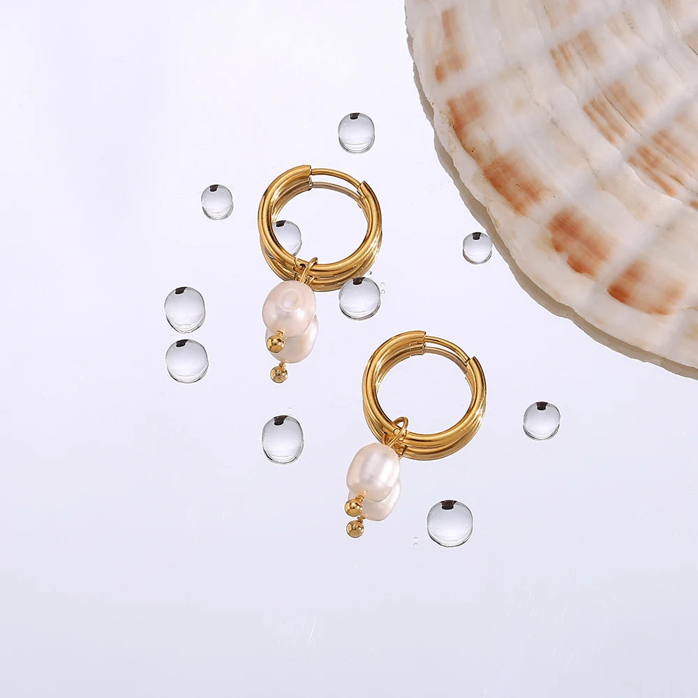Gold Pearl Hoop Earring
