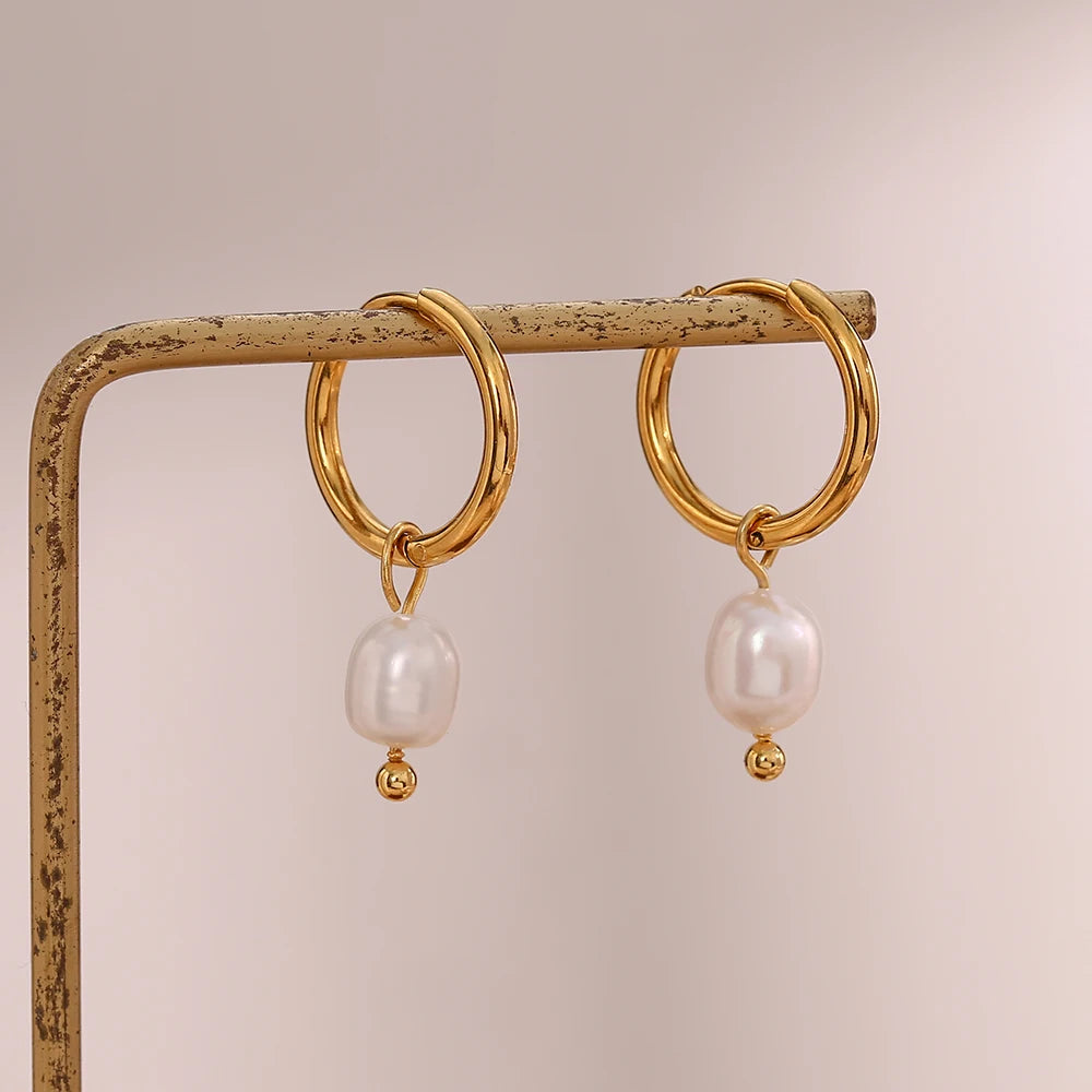 Gold Pearl Hoop Earring